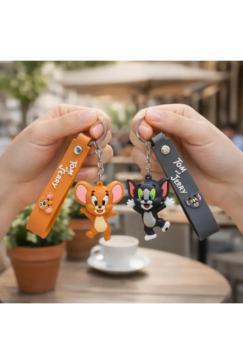 3D Slikon 2 Adet Tom Ve Jerry Anahtarlık resmi