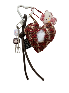 Bordo Tweed Kalp Hello Kitty Anahtarlık
