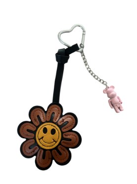 Smiley Çiçek Kahverengi Bearbrick Anahtarlık