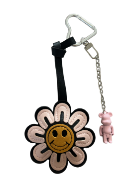 Smiley Çiçek Pembe Bearbrick Anahtarlık
