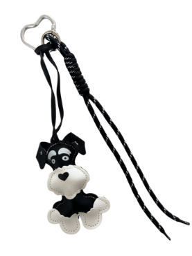 Siyah Deri Schnauzer Köpek Figürlü Anahtarlık